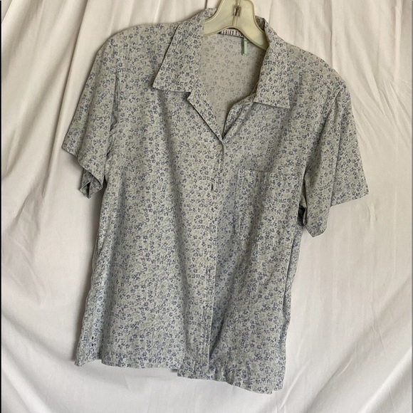 Erika & Co. Tops - Erika & Co. Pastel Blue @ Green Blouse w/Tiny Flowers- Front Botton-Up & Pocket